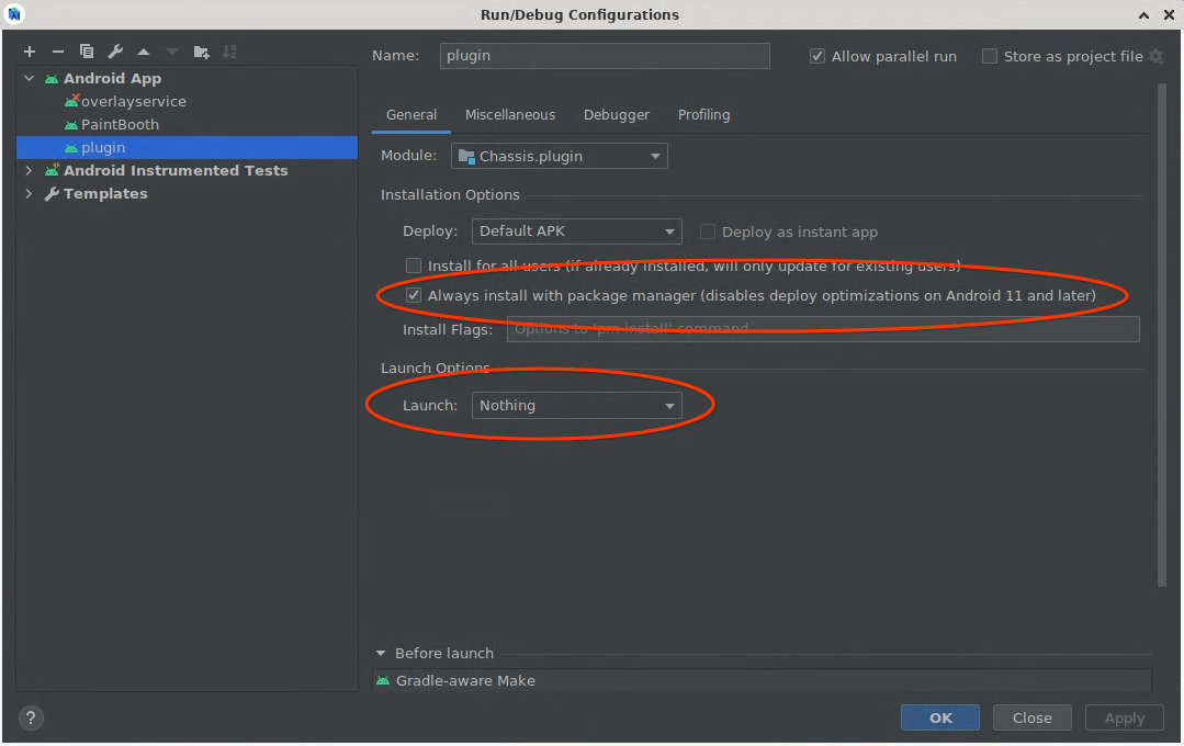 Configuración de Android Studio del complemento