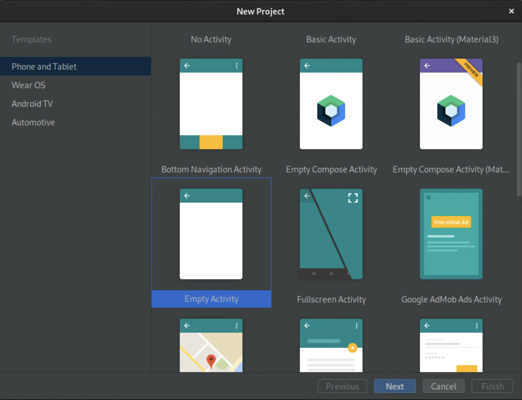 Criar uma atividade vazia