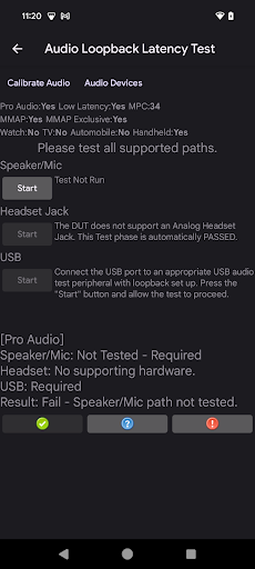 Panel pengujian latensi loopback audio