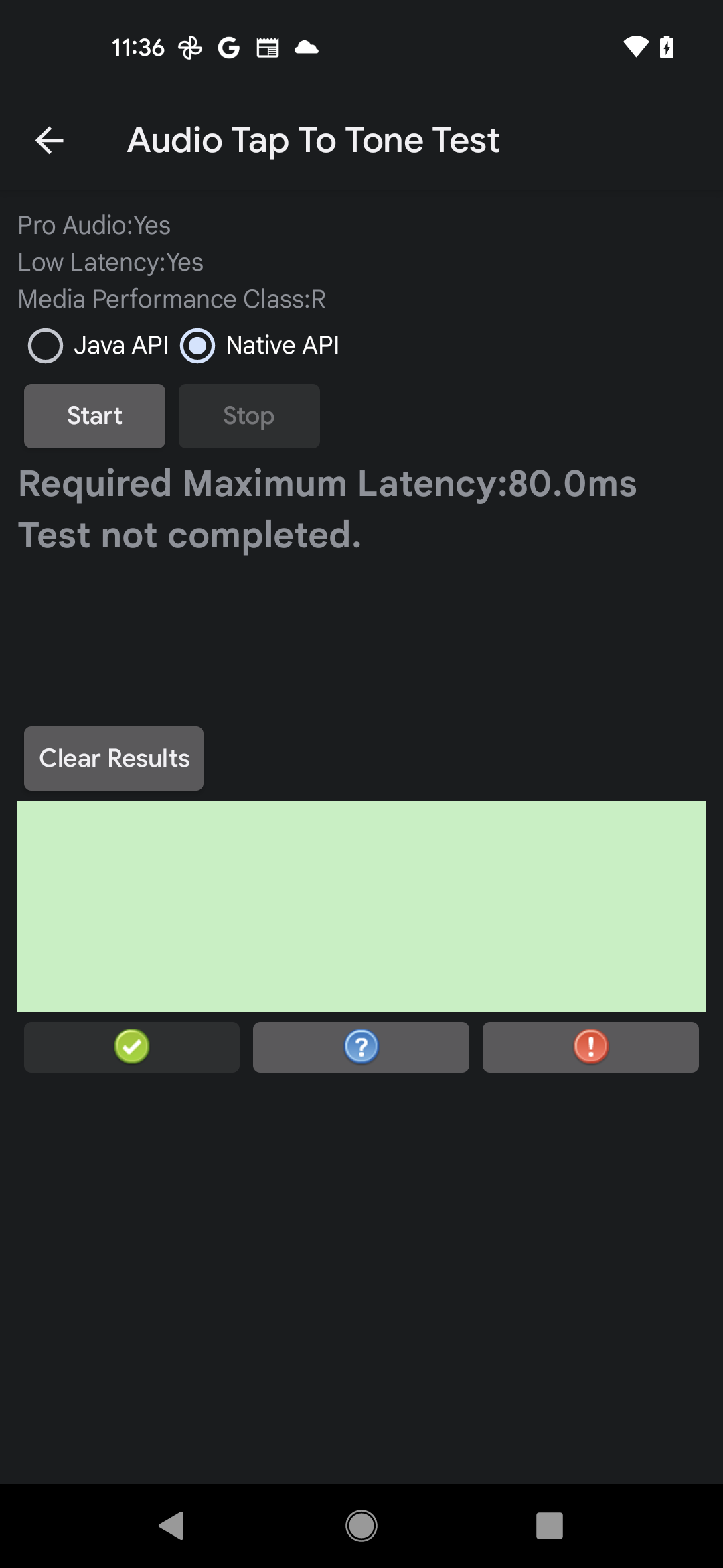 Interfaccia utente del test Tocca per sentire l&#39;audio prima dell&#39;inizio del test