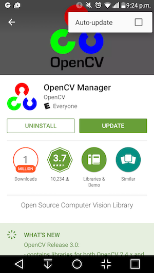 OpenCV Manager के अपने-आप अपडेट होने की सुविधा बंद करें