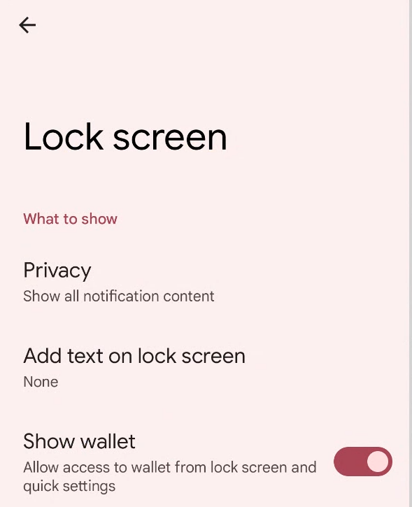 锁定屏幕上用于启用或停用电子钱包的切换开关
