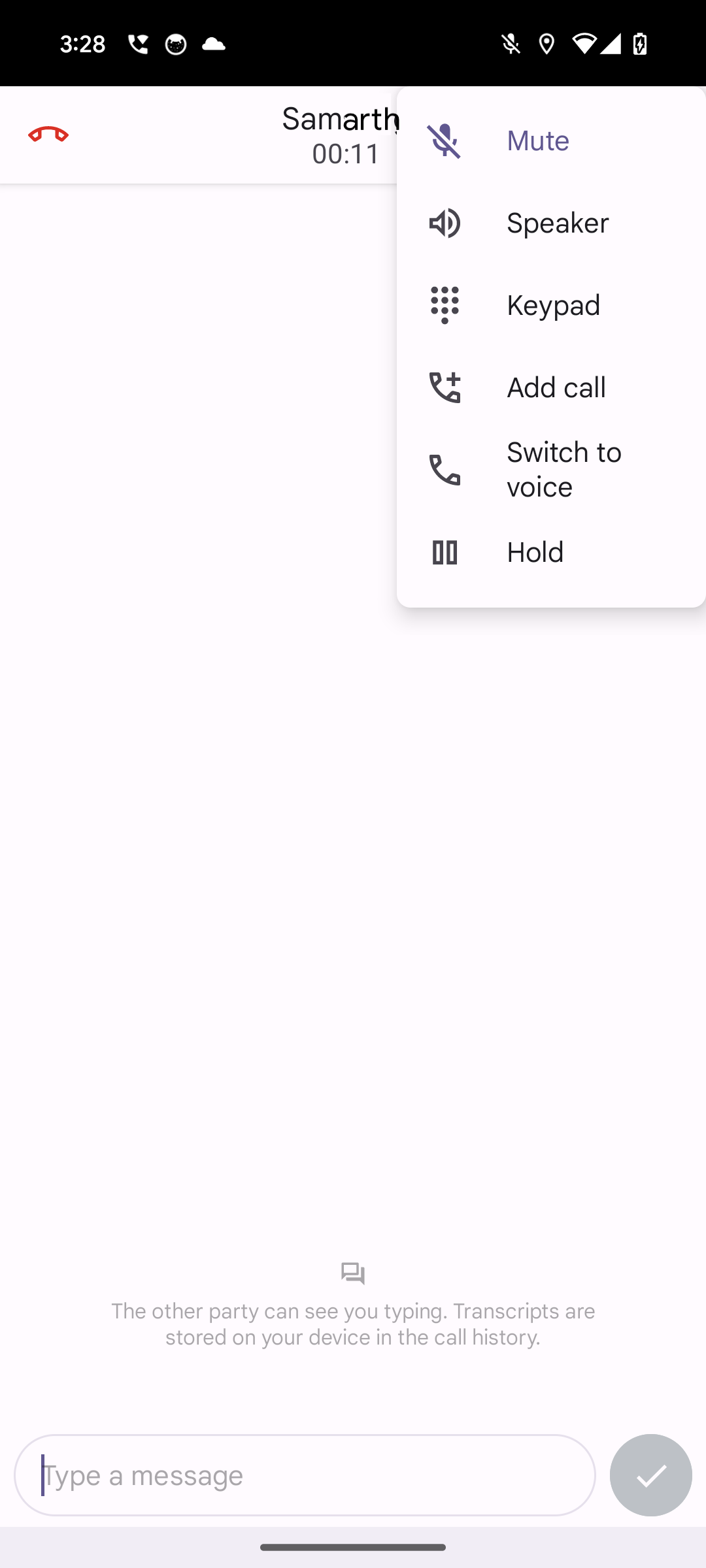 RTT in-call UI options