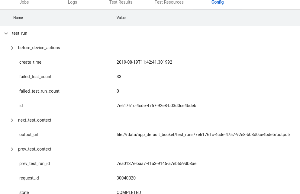 Guia &quot;Configuração de teste&quot;